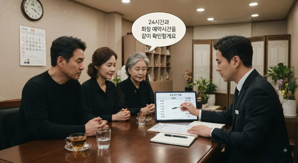 무빈소 장례 화장 예약시간과 안치 일정을 확인하는 가족