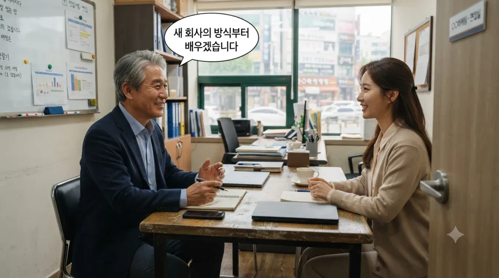 60대 재취업 면접에서 근무시간과 근로조건을 확인하는 모습