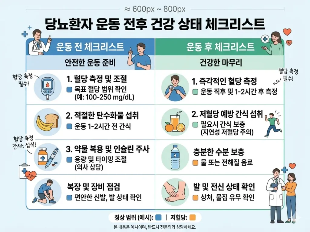 당뇨환자 운동 전후 상태 체크리스트