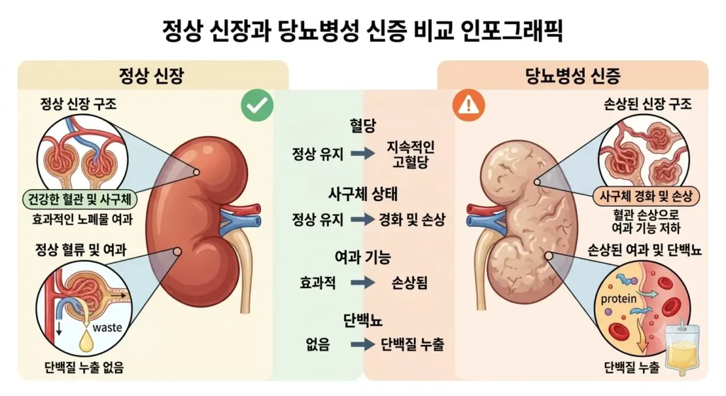 정상 신장과 당뇨병성 신증 비교 