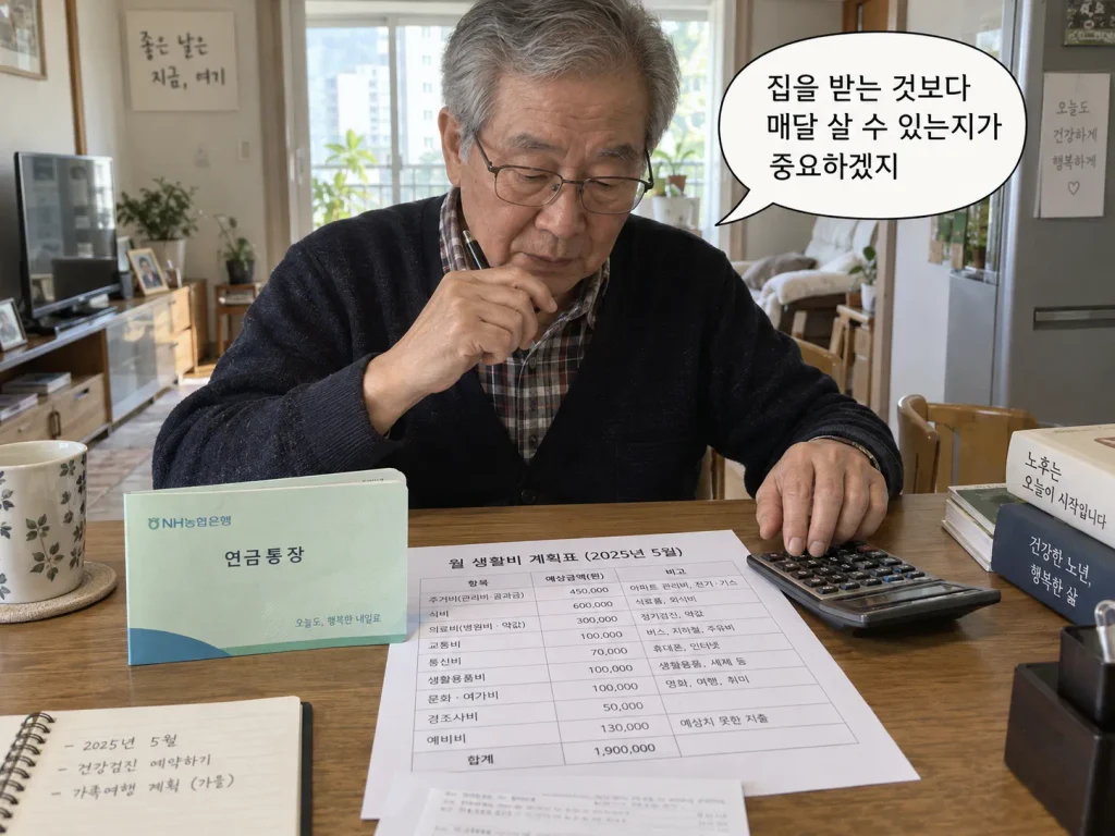 황혼이혼 재산분할 후 혼자 살 생활비와 자산을 계산하는 시니어