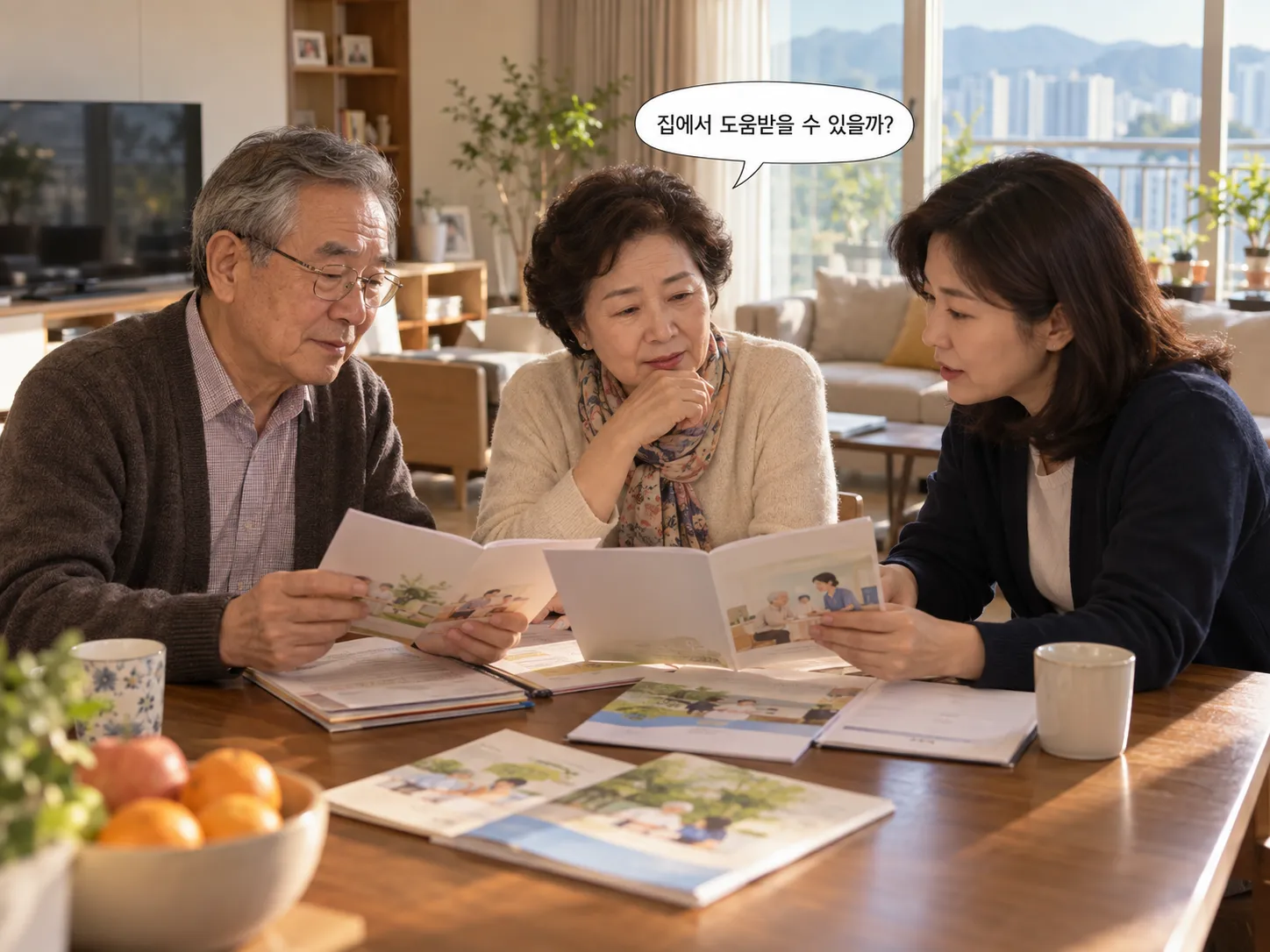 방문요양 신청 의논하는 모습