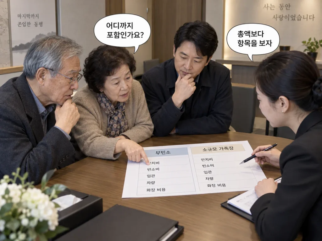 무빈소와 가족장 비용 항목별 비교하는 가족